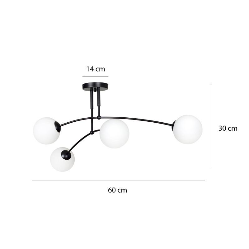 Plafonnier Design Pregos Métal 4 lampes Boules Déportées Blanches Style Minimaliste 