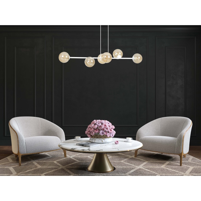 Suspension Design  Rossi Métal 6 lampes Boules Argentées Style Chic 