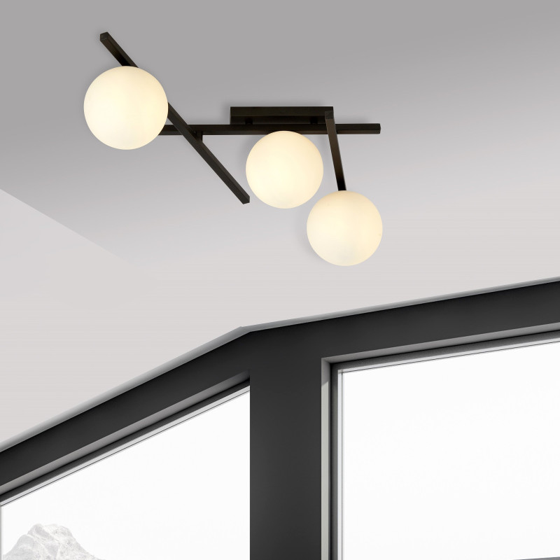 Plafonnier Design Smart Métal 3 lampes Boules Blanches Style Minimaliste 