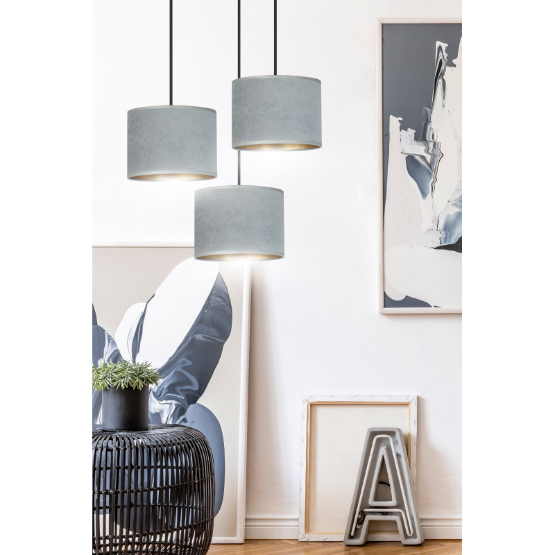 Suspension Design Hilde Métal 3 lampes Cylindres Grises Style Moderne 