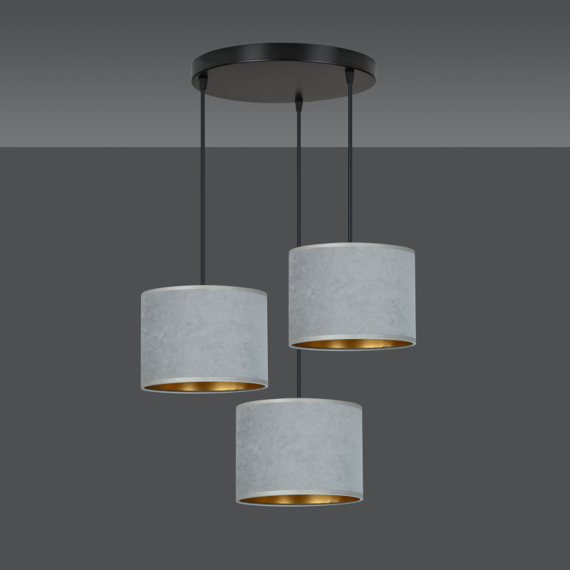 Suspension Design Hilde Métal 3 lampes Cylindres Grises Style Moderne 