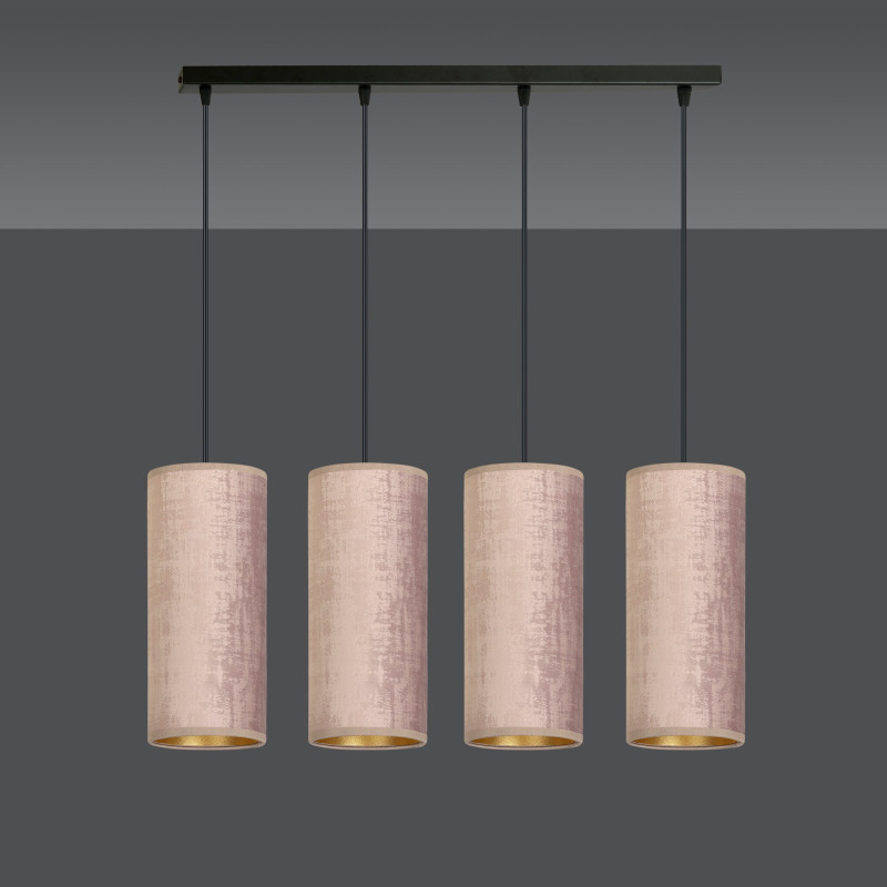 Suspension Design Bente Tissu 4 lampes Tubes Roses Style Vintage 