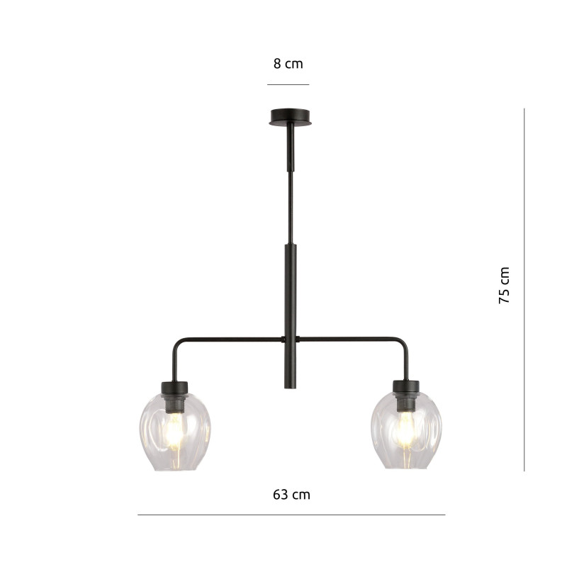 Suspension Design Lukka Métal 2 lampes Déportées Transparentes Style Minimaliste 