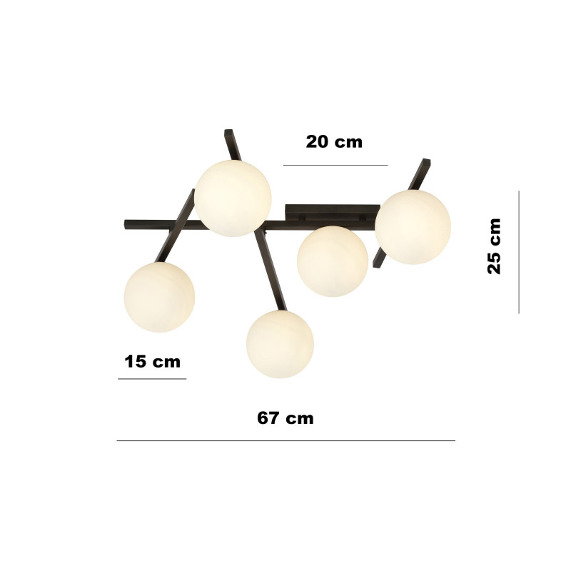 Plafonnier Design Smart Métal 5 lampes Boules Blanches Style Minimaliste 