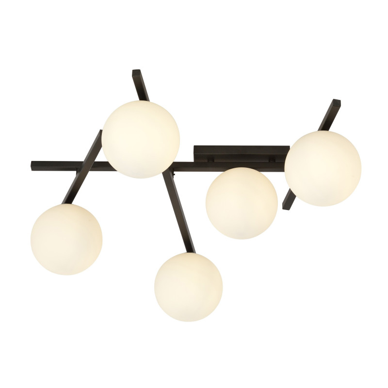 Plafonnier Design Smart Métal 5 lampes Boules Blanches Style Minimaliste 