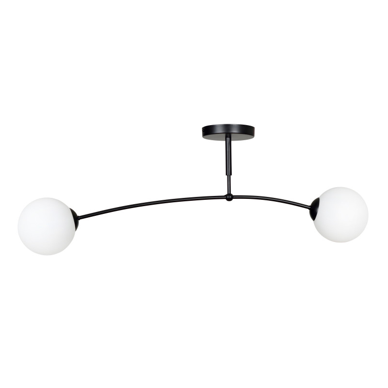 Plafonnier Design Pregos Métal 2 lampes Boules Déportées Blanches Style Minimaliste 