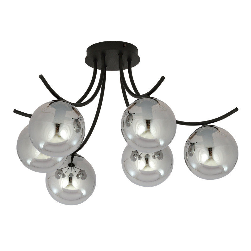 Plafonnier Design Boston Métal 6 lampes Boules Argentées Style Moderne 