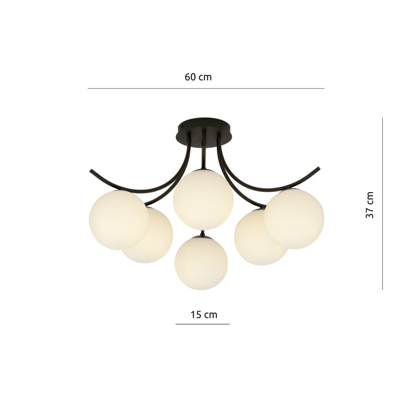 Plafonnier Design Boston Métal 6 lampes Boules Blanches Style Moderne 