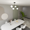 Lustres Design Bior Métal et Verre 4 lampes Boules Noires et Blanches Style Moderne 