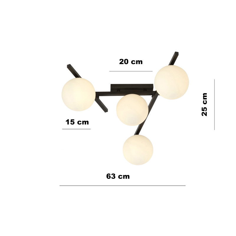 Plafonnier Design Smart Métal 4 lampes Boules Blanches Style Minimaliste 