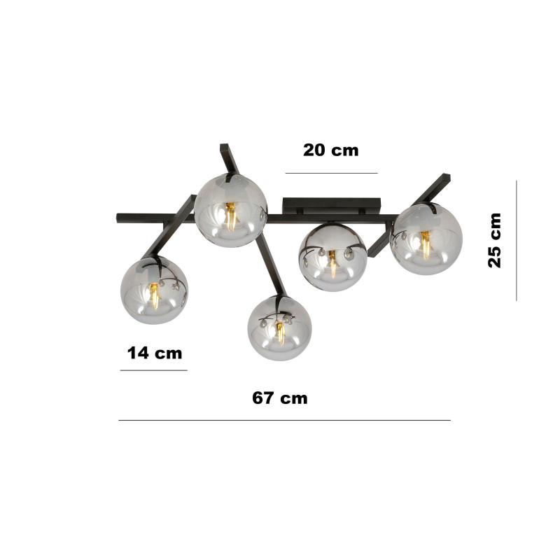 Plafonnier Design Smart Métal 5 lampes Boules Argentées Style Minimaliste 