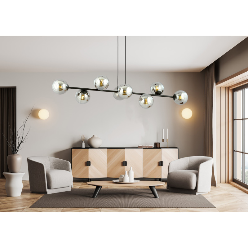 Suspension Design  Rossi Métal 8 lampes Boules Argentées Style Chic 