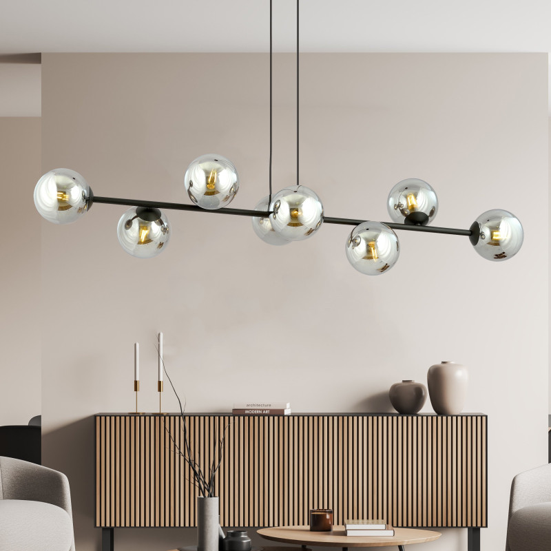 Suspension Design  Rossi Métal 8 lampes Boules Argentées Style Chic 