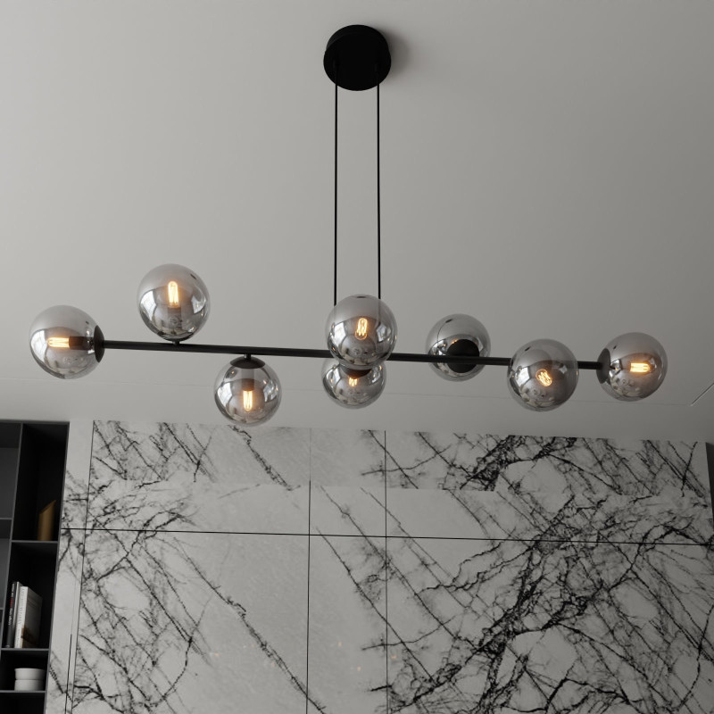 Suspension Design  Rossi Métal 8 lampes Boules Argentées Style Chic 