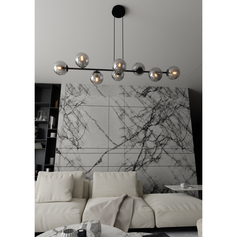 Suspension Design  Rossi Métal 8 lampes Boules Argentées Style Chic 