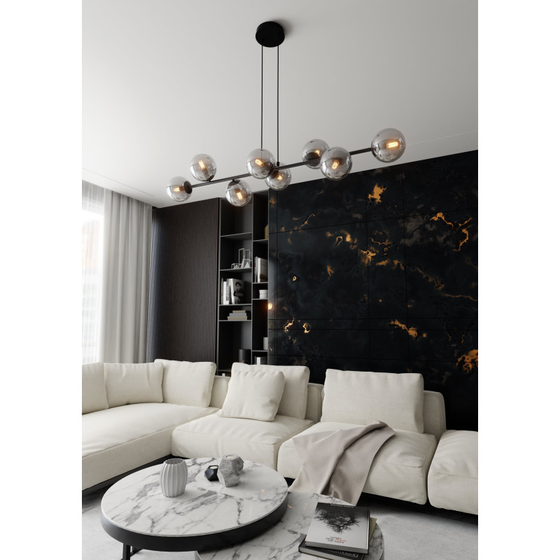 Suspension Design  Rossi Métal 8 lampes Boules Argentées Style Chic 