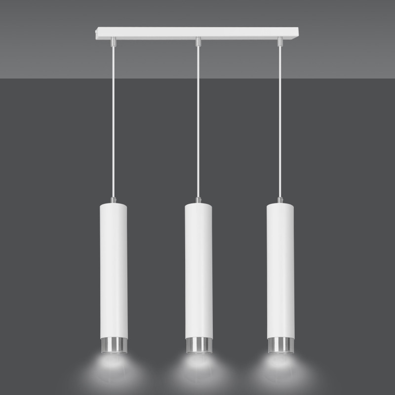 Suspension Design  Kibo Métal 3 lampes Tubes Blanches et CHROME Style Moderne 