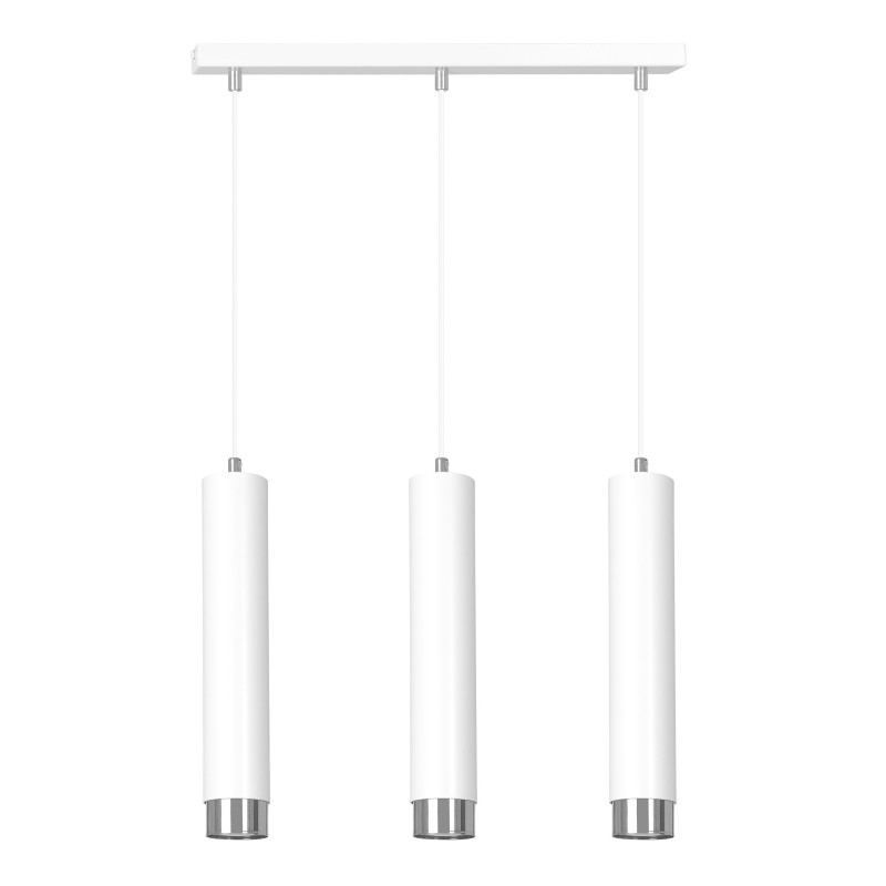 Suspension Design  Kibo Métal 3 lampes Tubes Blanches et CHROME Style Moderne 