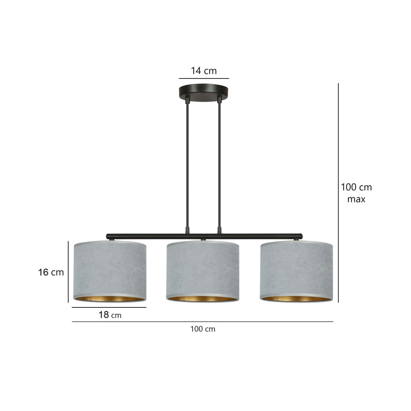 Suspension Design Hilde Métal 3 lampes Cylindres Grises Style Moderne 