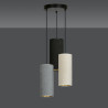 Suspension Design Bente Tissu 3 lampes Tubes Noires Grises et Crémes Style Vintage 