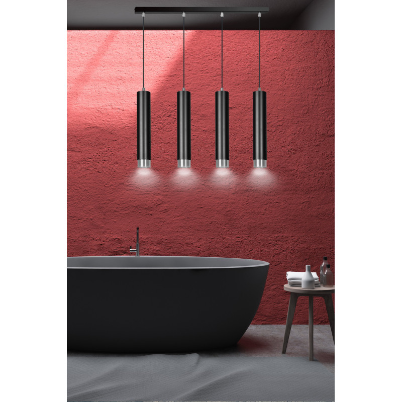 Suspension Design  Kibo Métal 4 lampes Tubes Noires et CHROME Style Moderne 