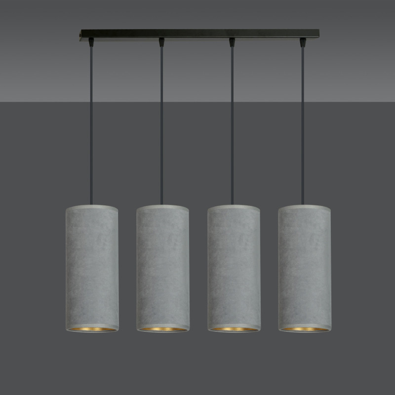 Suspension Design Bente Tissu 4 lampes Tubes Grises Style Vintage 