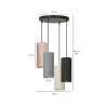 Suspension Design Bente Tissu 4 lampes Tubes Noires Grises Crémes et Roses Style Vintage 