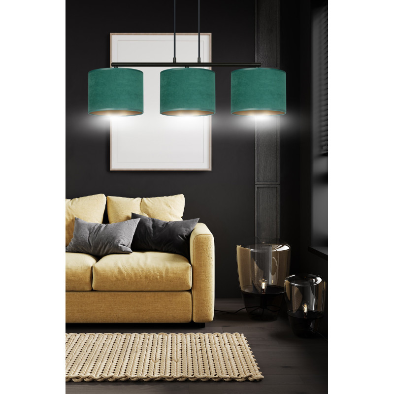 Suspension Design Hilde Métal 3 lampes Cylindres Vertes Style Moderne 