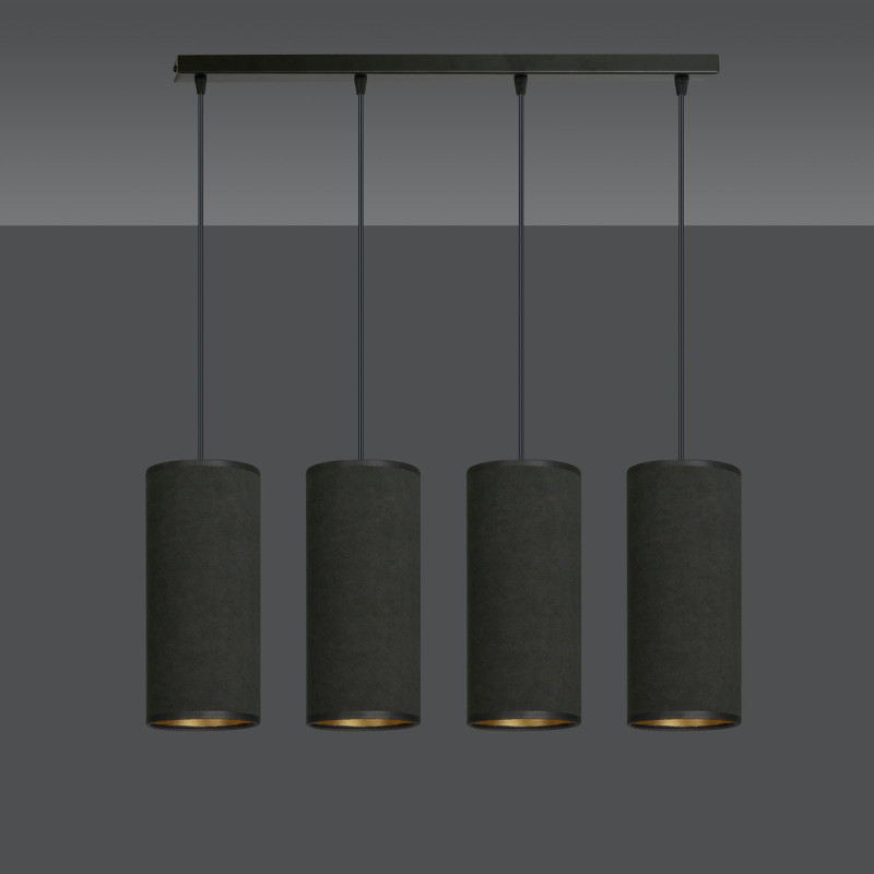 Suspension Design Bente Tissu 4 lampes Tubes Noireses Style Chic 