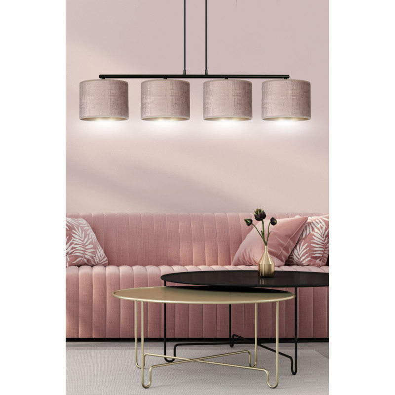 Suspension Design Hilde Métal 4 lampes Cylindres Roses Style Moderne 