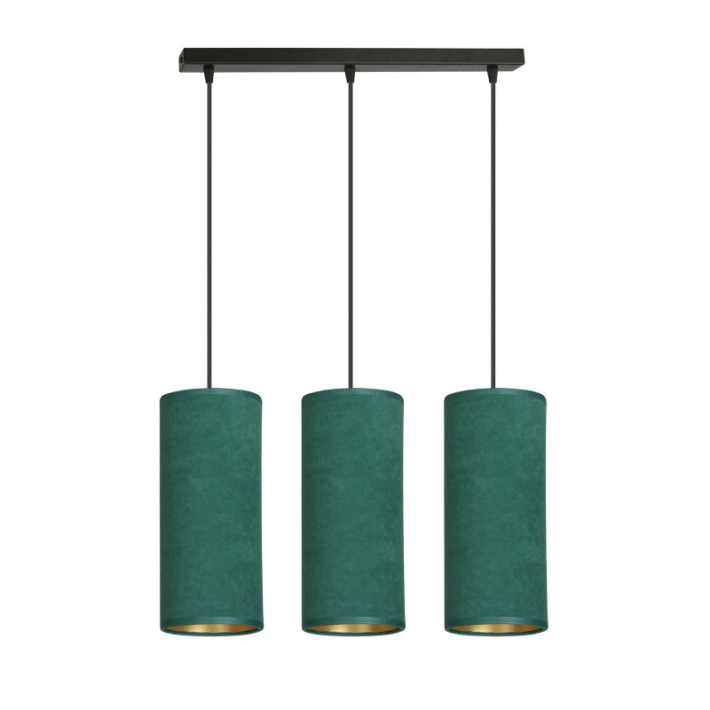 Suspension Design Bente Tissu 3 lampes Tubes Vertes Style Vintage 