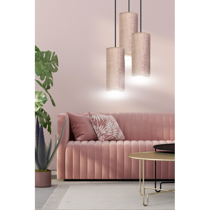 Suspension Design Bente Tissu 3 lampes Tubes Roses Style Vintage 