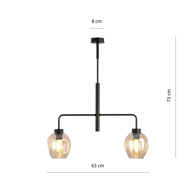 Suspension Design Lukka Métal 2 lampes Déportées Ambrées Style Minimaliste 