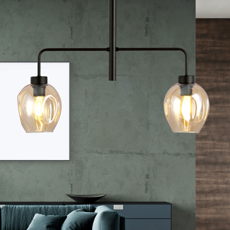 Suspension Design Lukka Métal 2 lampes Déportées Ambrées Style Minimaliste 