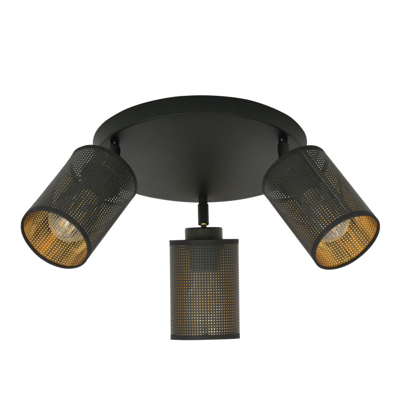 Plafonnier Design Bronx Métal 3 lampes Tubes Noires et Dorées Style Moderne 