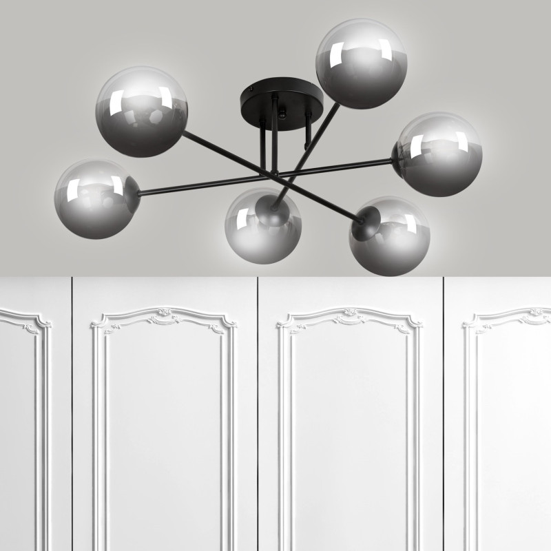 Plafonnier Design BRENDI 6B BL 6xE14 - noir / fumé 