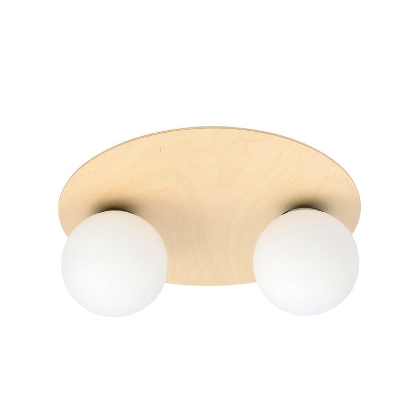 Plafonnier Design Kenzo Métal et Verre 2 lampes Boules Beiges Style Minimaliste 