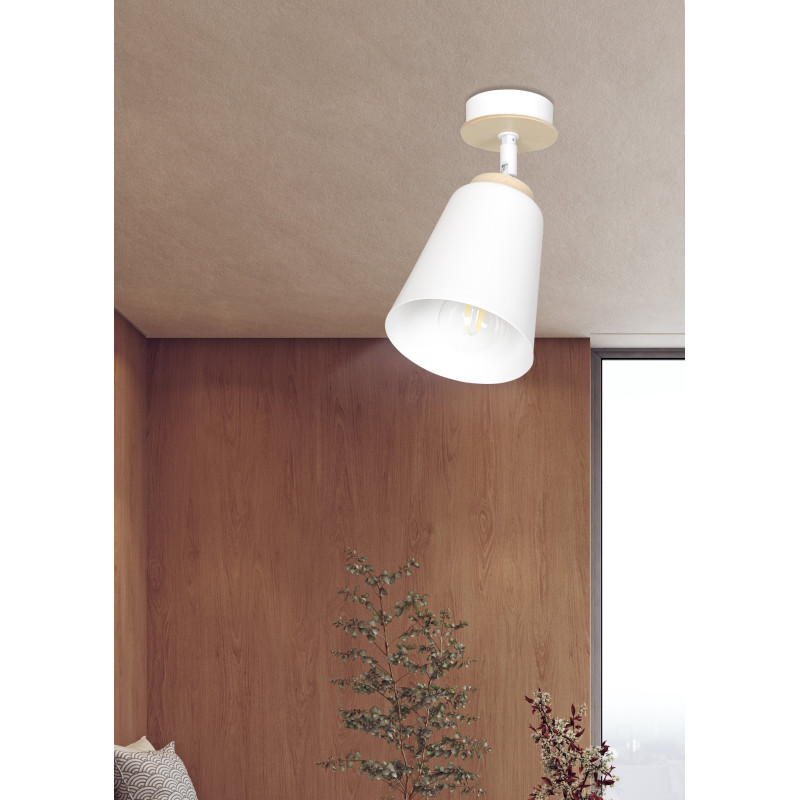 Plafonnier Design Atlas Métal et Bois une Lampe Spot Blanc et bois Style Scandinave 