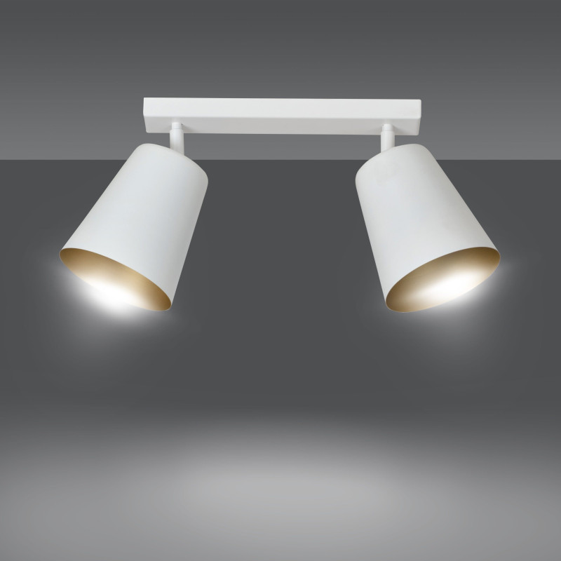 Plafonnier Design Prism Métal 2 lampes Spots Blanches et Dorées Style Moderne 