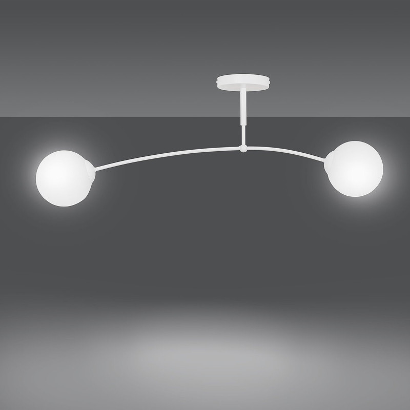 Plafonnier Design Pregos Métal 2 lampes Boules Déportées Blanches Style Minimaliste 