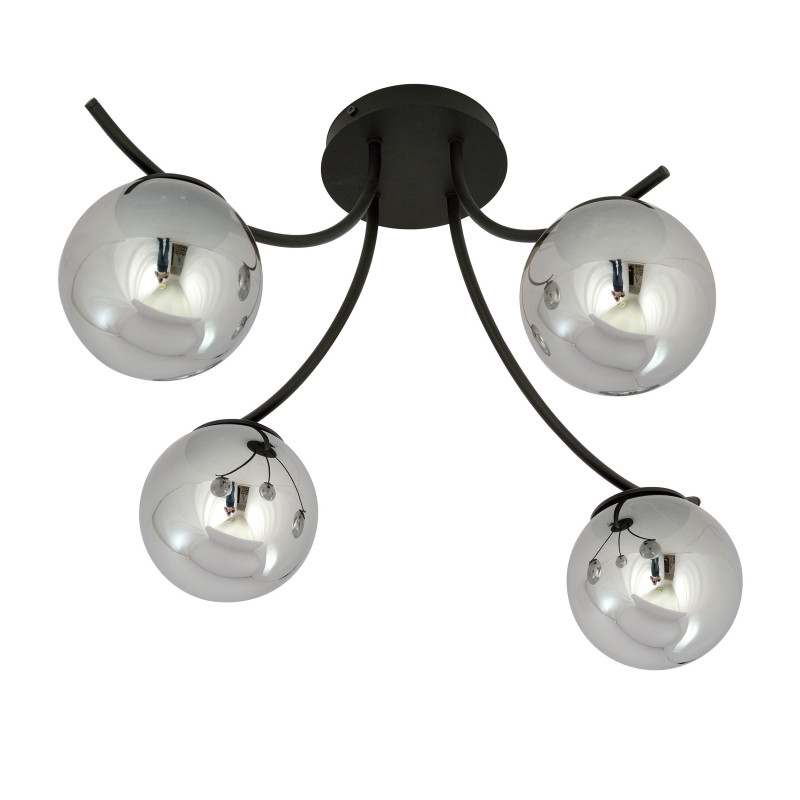 Plafonnier Design Boston Métal 4 lampes Boules Argentées Style Moderne 