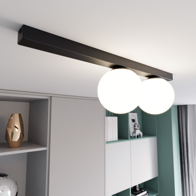 Plafonnier Design Fit Métal 2 lampes Boules Blanches Style Minimaliste 