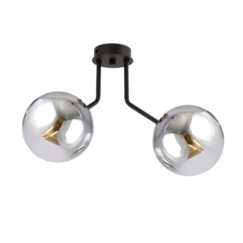 Plafonnier Design Nova Métal 2 lampes Boules Argentées Style Chic 