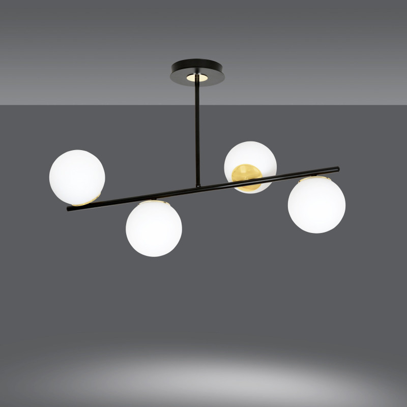 Plafonnier Design Floki Métal 6 lampes Déportées Noires et Dorées Style Minimaliste 