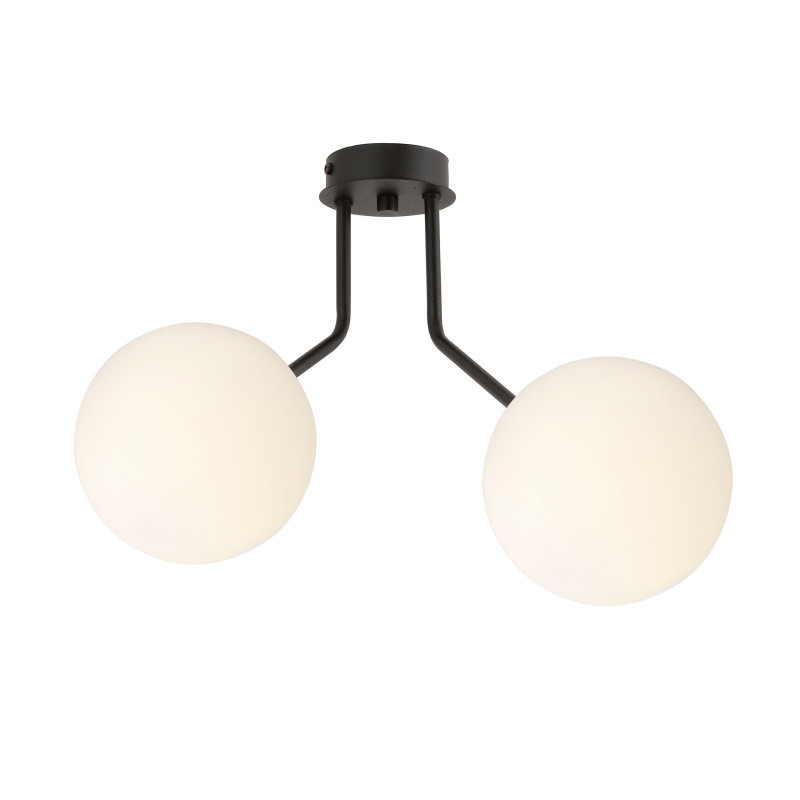 Plafonnier Design Nova Métal 2 lampes Boules Blanches Style Chic 