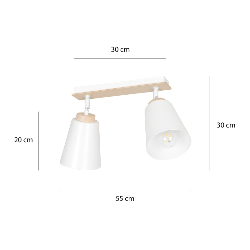 Plafonnier Design Atlas Métal et Bois 2 lampes Spots Blanches et bois Style Scandinave 