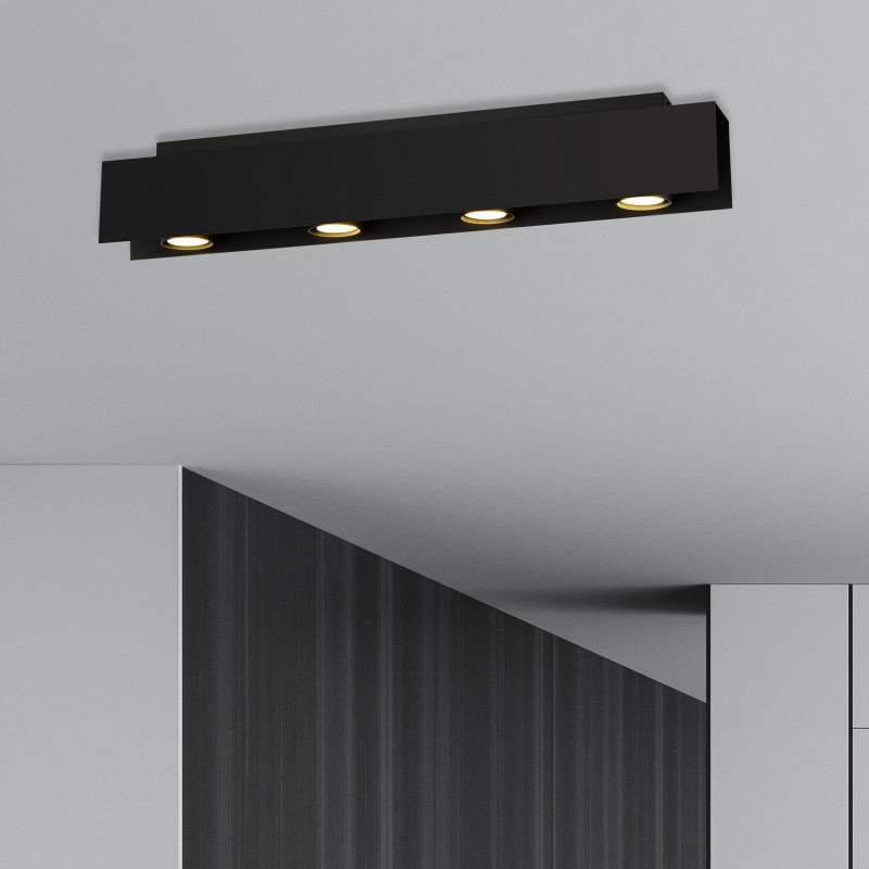 Plafonnier Design Kenno Métal 4 lampes Rectangles Noires Style Minimaliste 