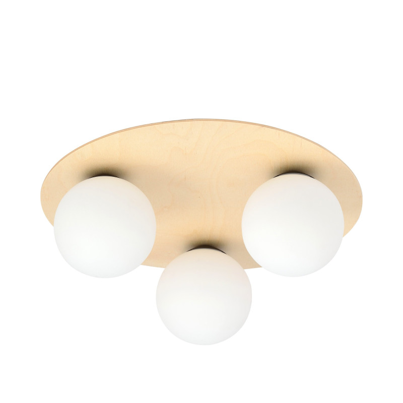 Plafonnier Design Kenzo Métal et Verre 3 lampes Boules Beiges Style Minimaliste 