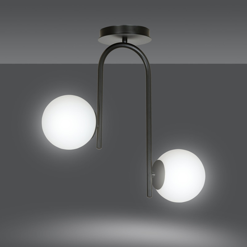 Plafonnier Design Kalf Métal 2 lampes Boules Blanches Style Minimaliste 