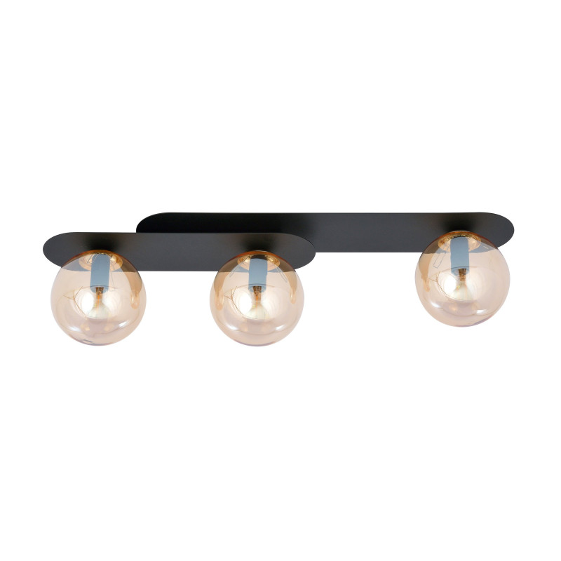 Plafonnier Design Plaza Métal 3 lampes Boules Ambrées Style Minimaliste 